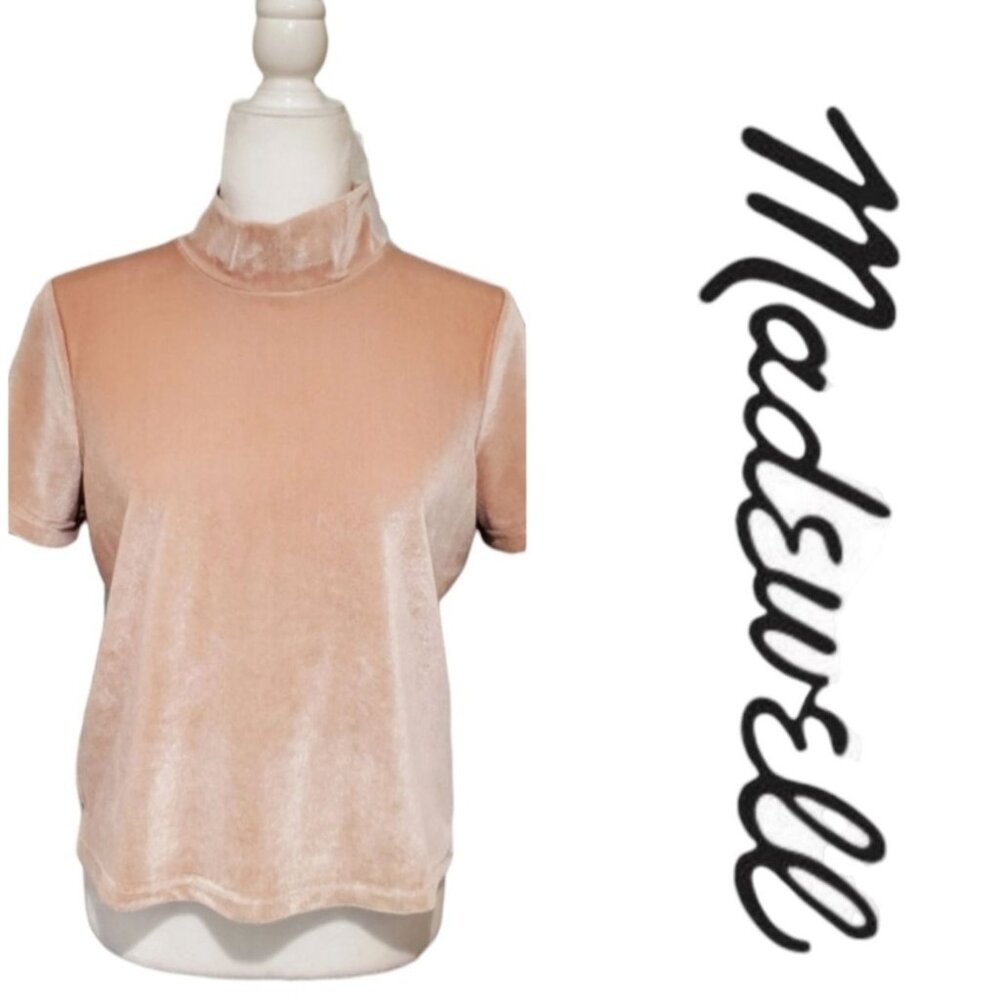 Madewell Womens Velvet Short Sleeve Mock Neck Top Blush Pink size Small